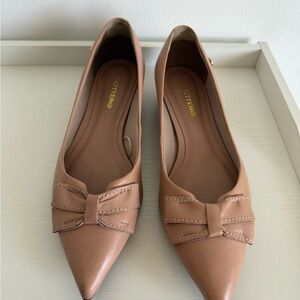 Women's Tan Loafers with Bow Detail